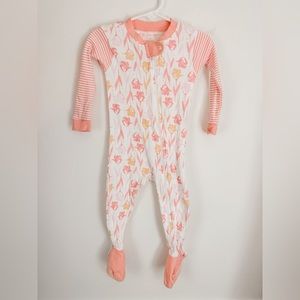 BURTS BEES BABY Baby Girl White Coral Spring Floral Footed Zipper Sleeper | 12M